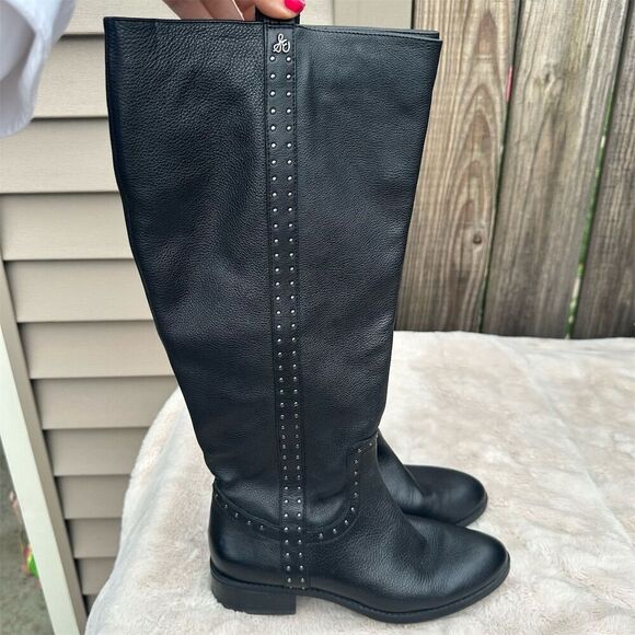 Sam Edelman Prina Women's Black Riding Boots Size 7 Studded Detailing - Picture 1 of 15